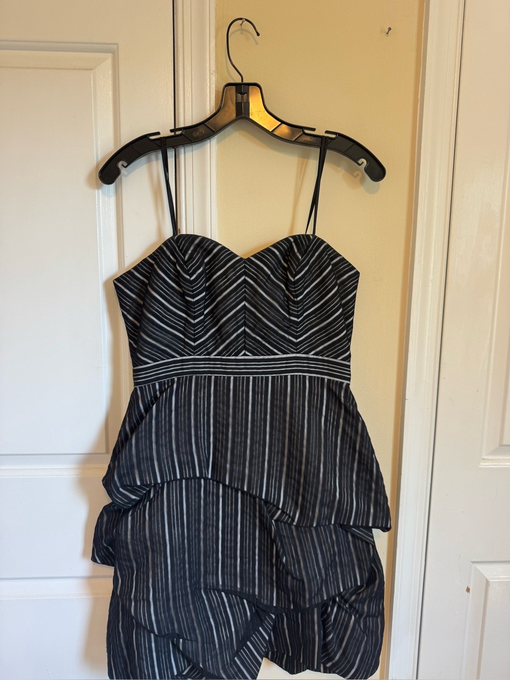 Max & Cleo Black and White Strapless Tiered Dress with Spaghetti Straps